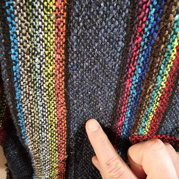 Unbranded M Blue Rainbow Stripe Baja Hoodie Pullover Hippie Grunge Surf Poncho - Picture 3 of 8